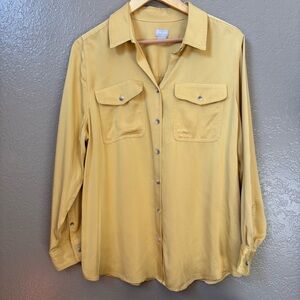 Chico’s Mustard Super Soft Button Down Blouse Size 2 US 12 Large Gold Top